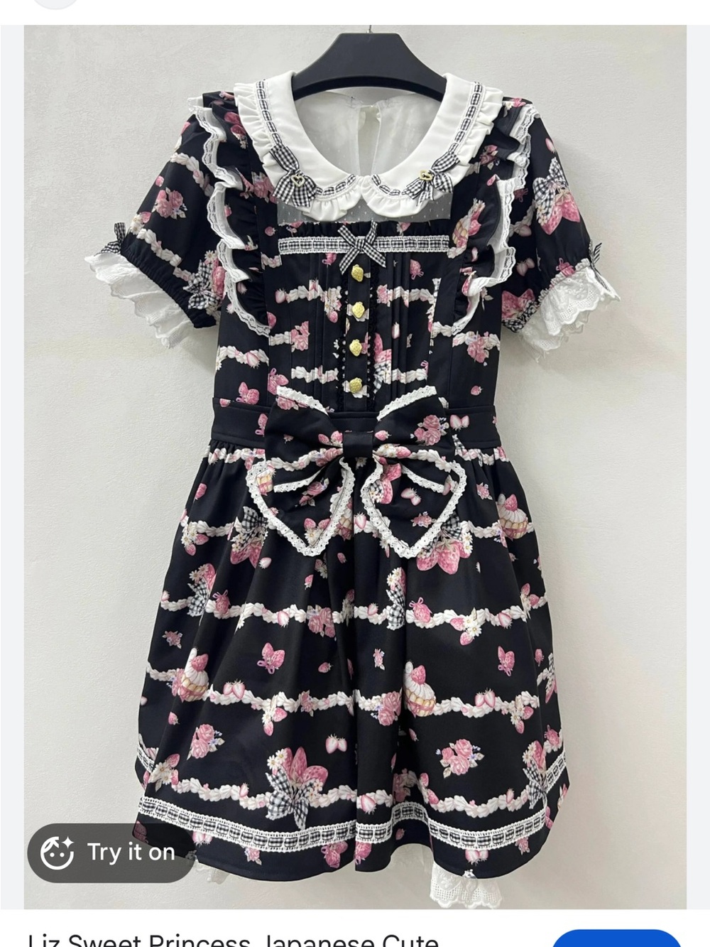 Liz Lisa Strawberry Sweets Gingham Lolita Dress Black Pink Kawaii